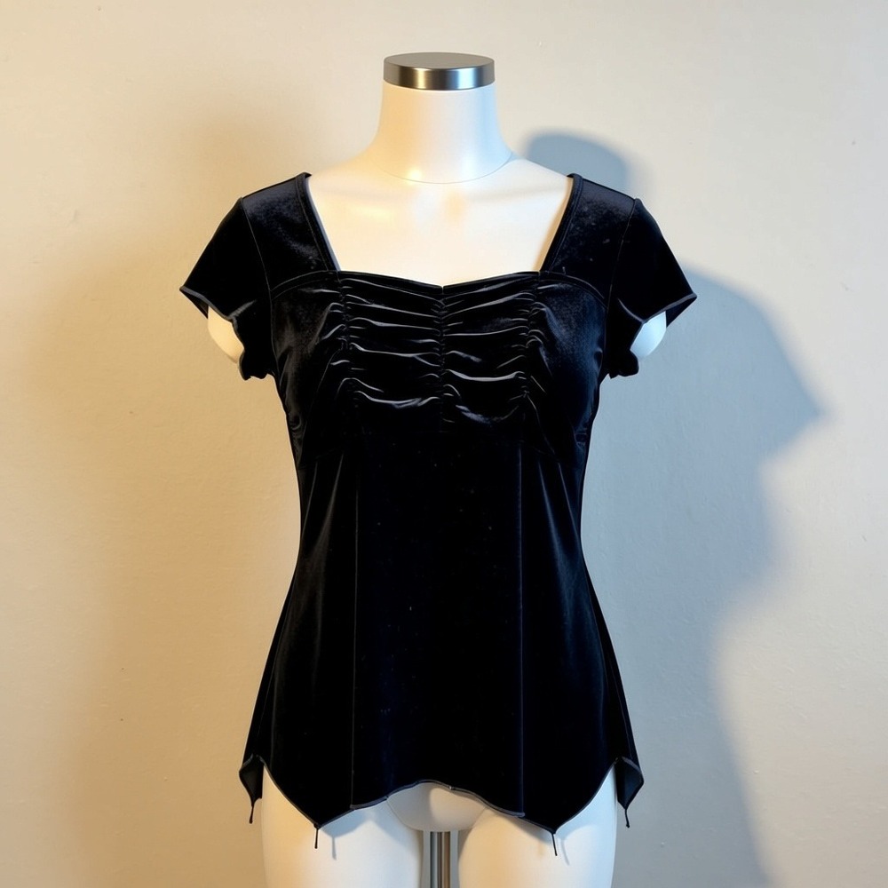 Y2K Whimsigoth Velvet Scrunched Top Dress Barn Fairy Asymmetrical Sides Medium